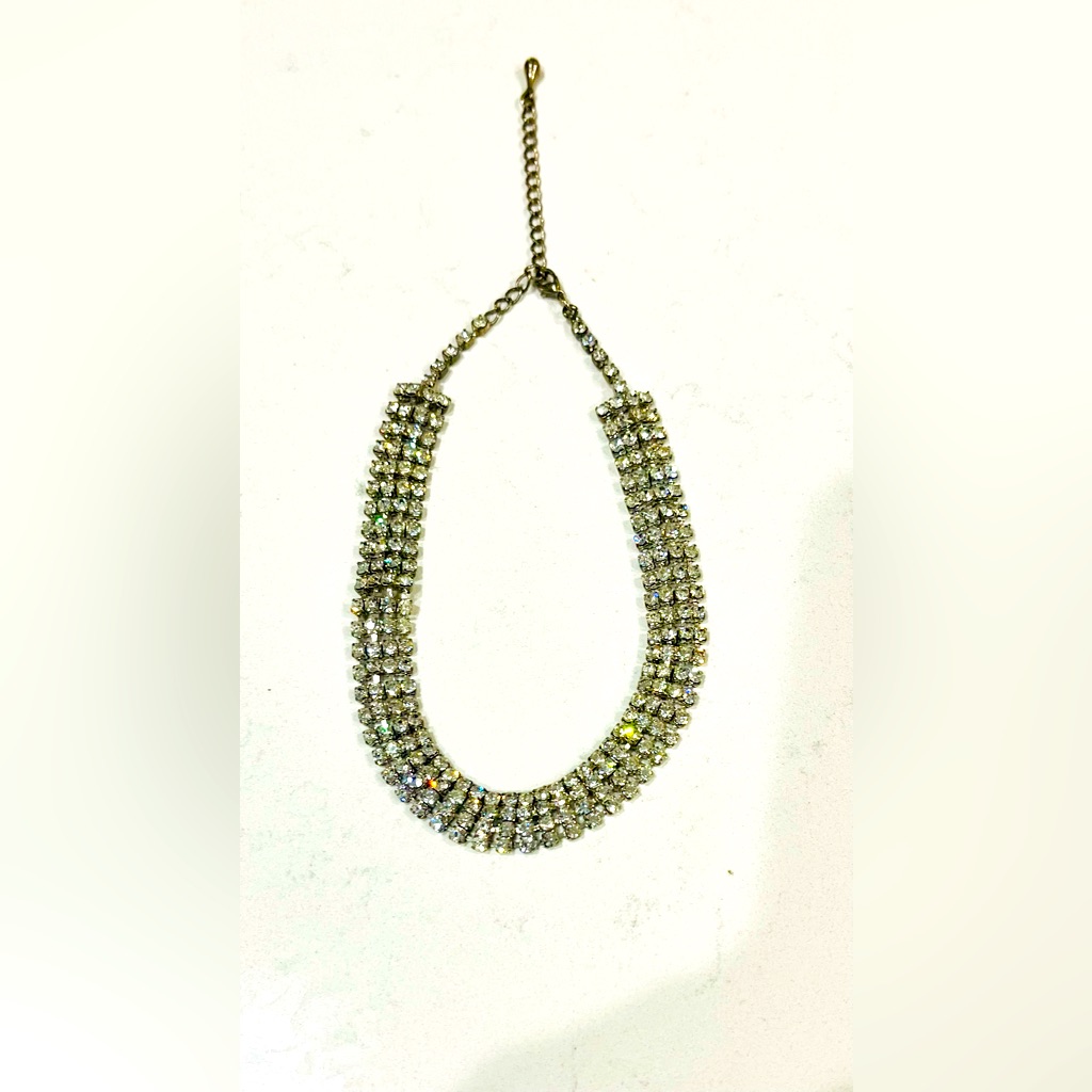 Vintage Gorgeous 70s Four Row Clear Crystal Rhinestone 15-17 Choker Necklace 27$